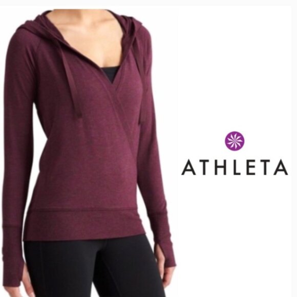 Athleta | Inner Twist Hoodie Wrap-Front Chianti Heather Plum Top‎ XS Women's - Picture 9 of 10